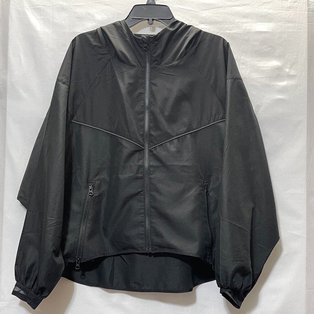 Ivy Park Beyonce Black Cropped Panel Windbreaker Hooded Zip Jacket Sz. M